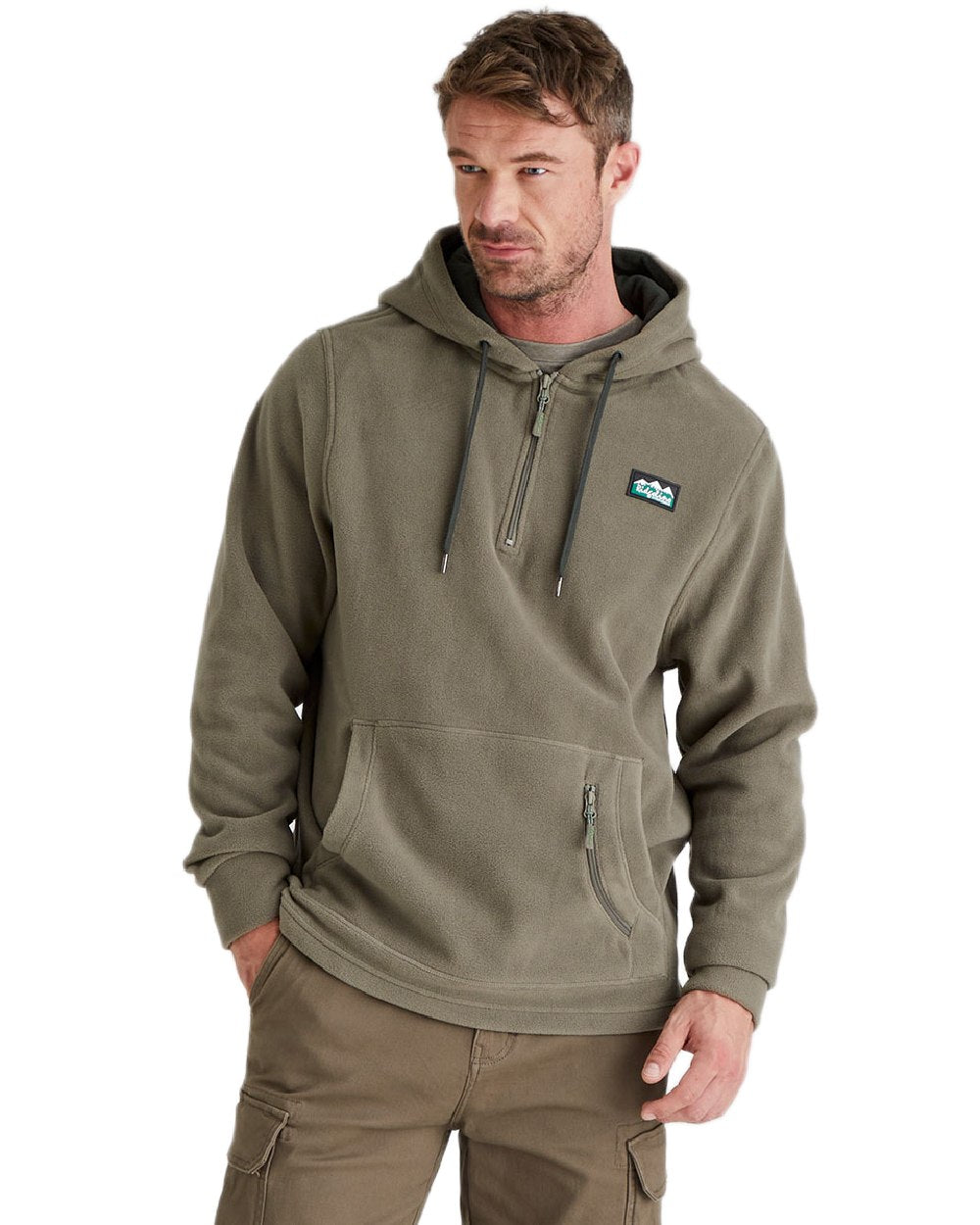 Smokey Olive Coloured Ridgeline Ballistic Hooded Fleece on white background