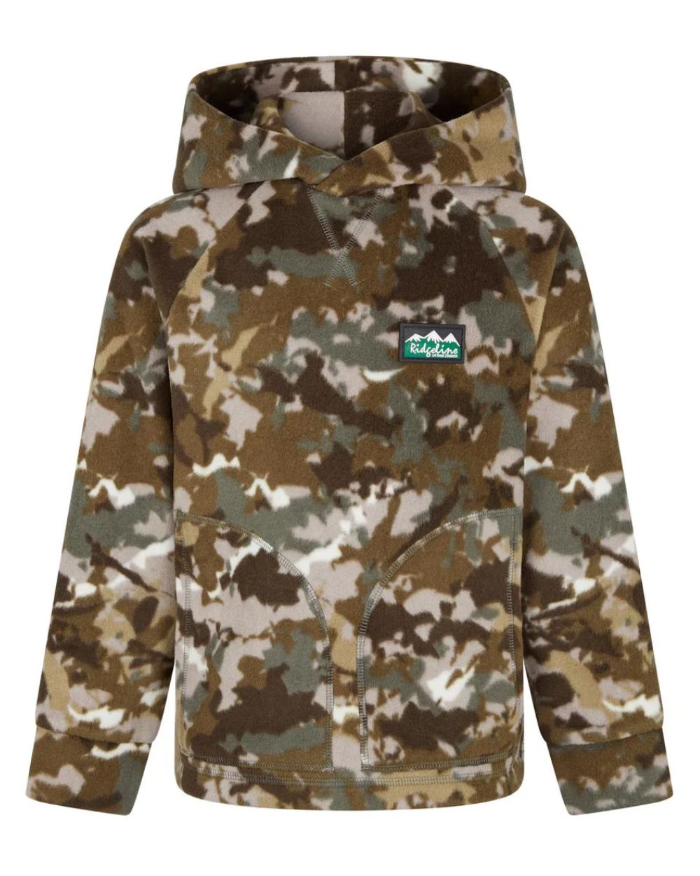 BDU Camo Coloured Ridgeline Childrens Northern Pines Fleece Hoodie On A White Background