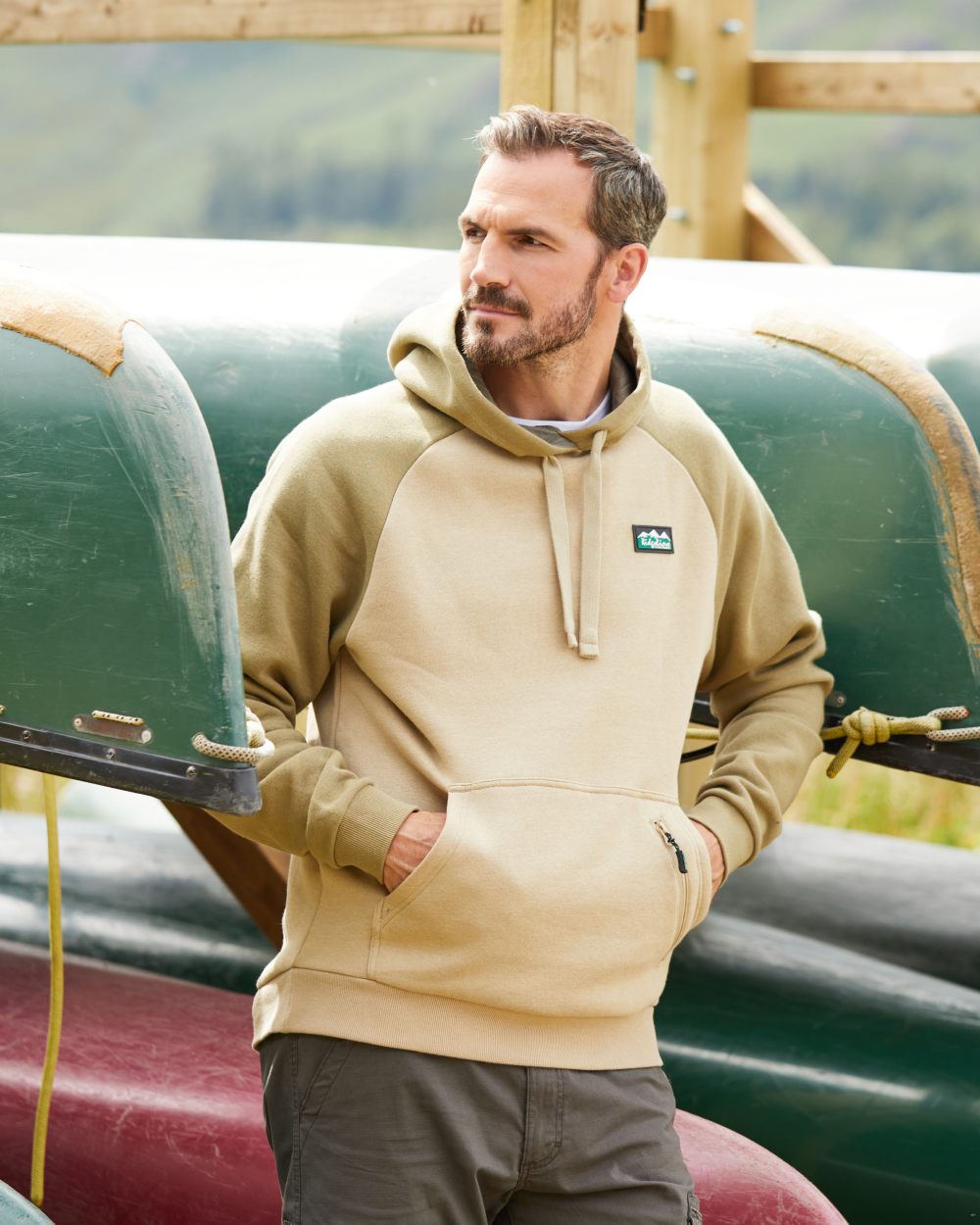 Teak Coloured Ridgeline North Island Hoodie on outdoor background