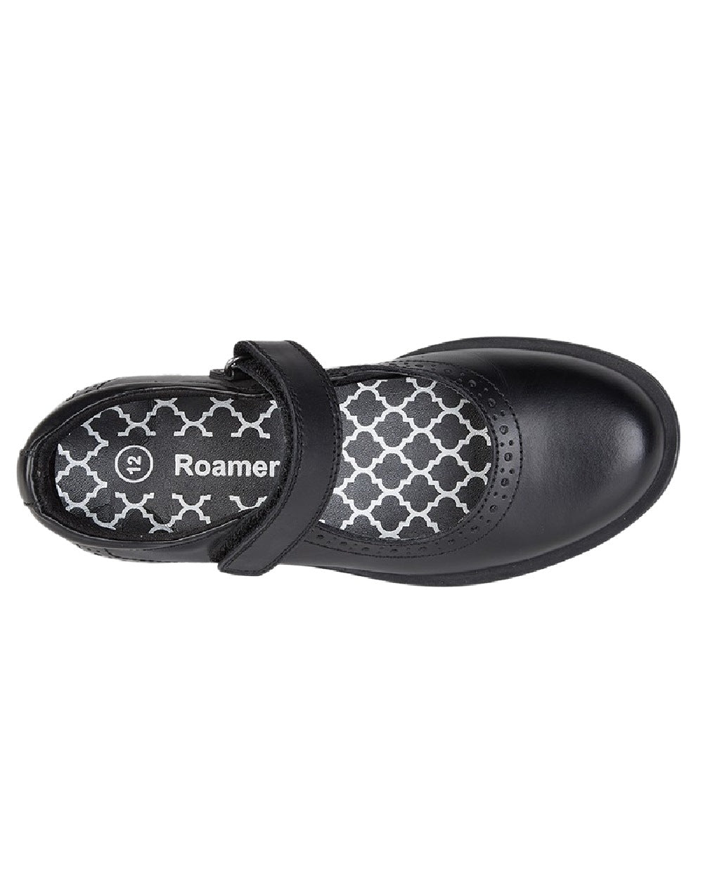 Black Coloured Roamers Children Touch Fastening Bar School Shoes on White Background