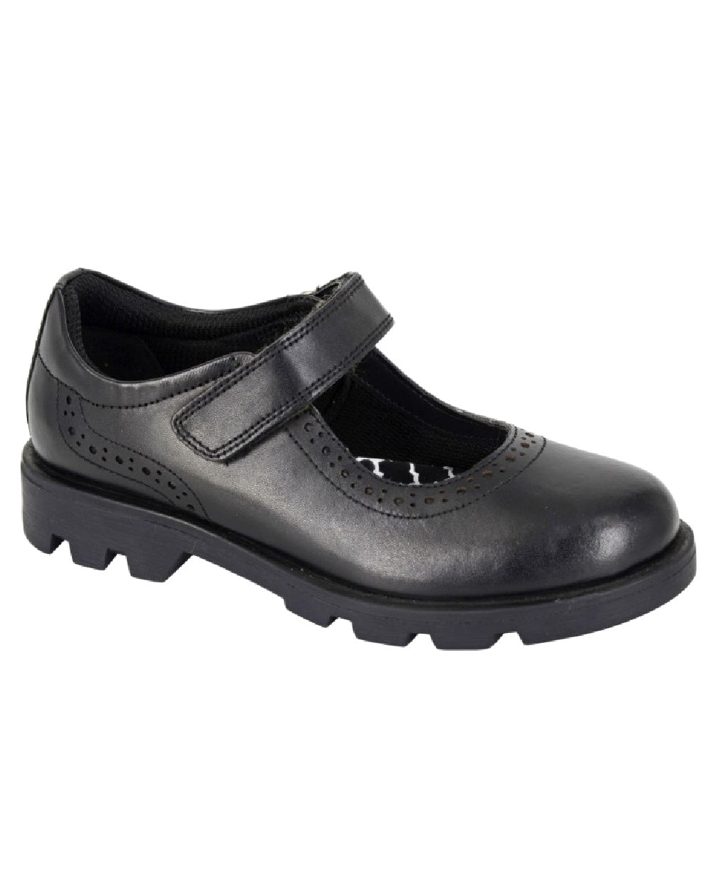 Black Coloured Roamers Children Touch Fastening Bar School Shoes on White Background