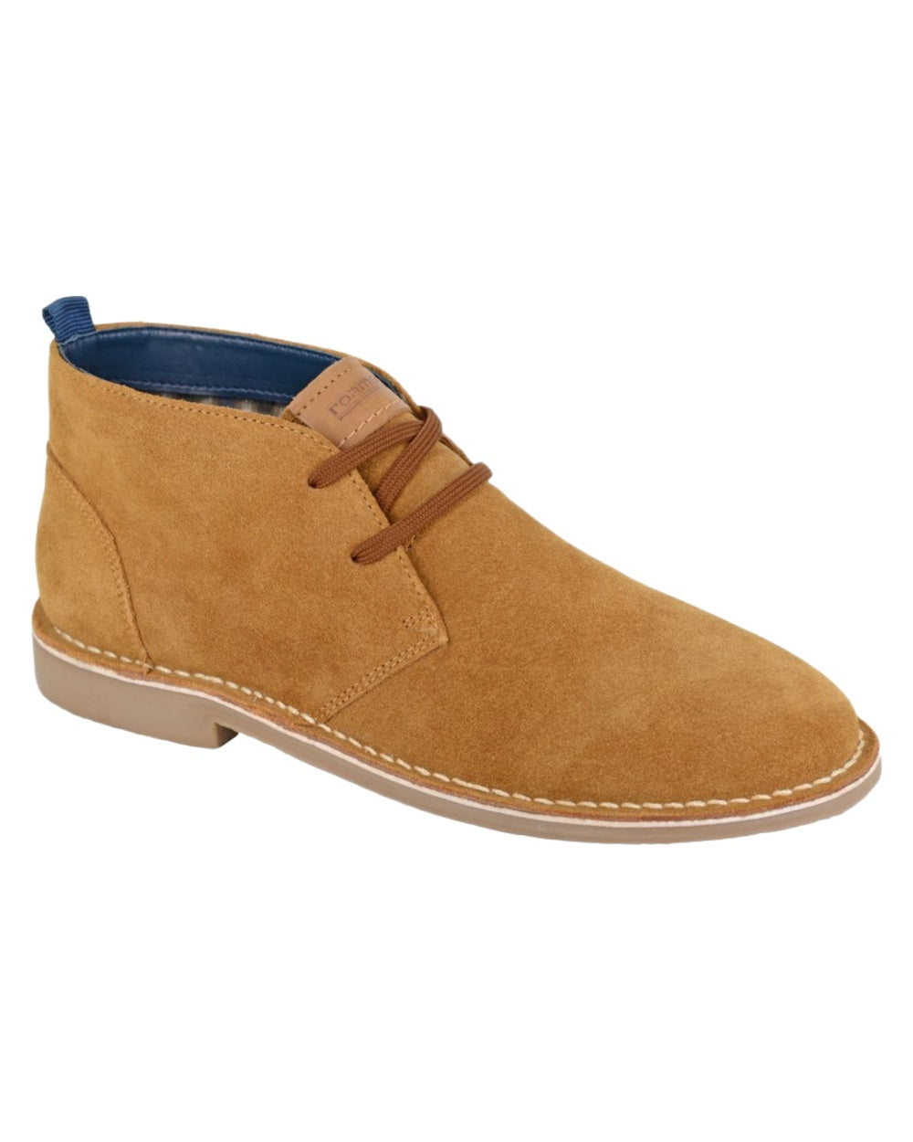 Tan Coloured Roamers Mens 2 Eyelet Real Suede Desert Boots on White Background