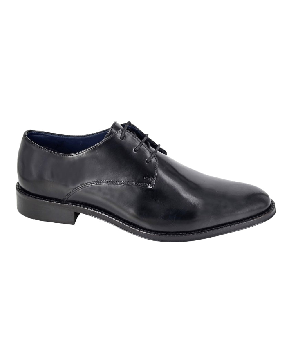 Black Coloured Roamers Mens 3 Eyelet Gibson Shoes on Black Background