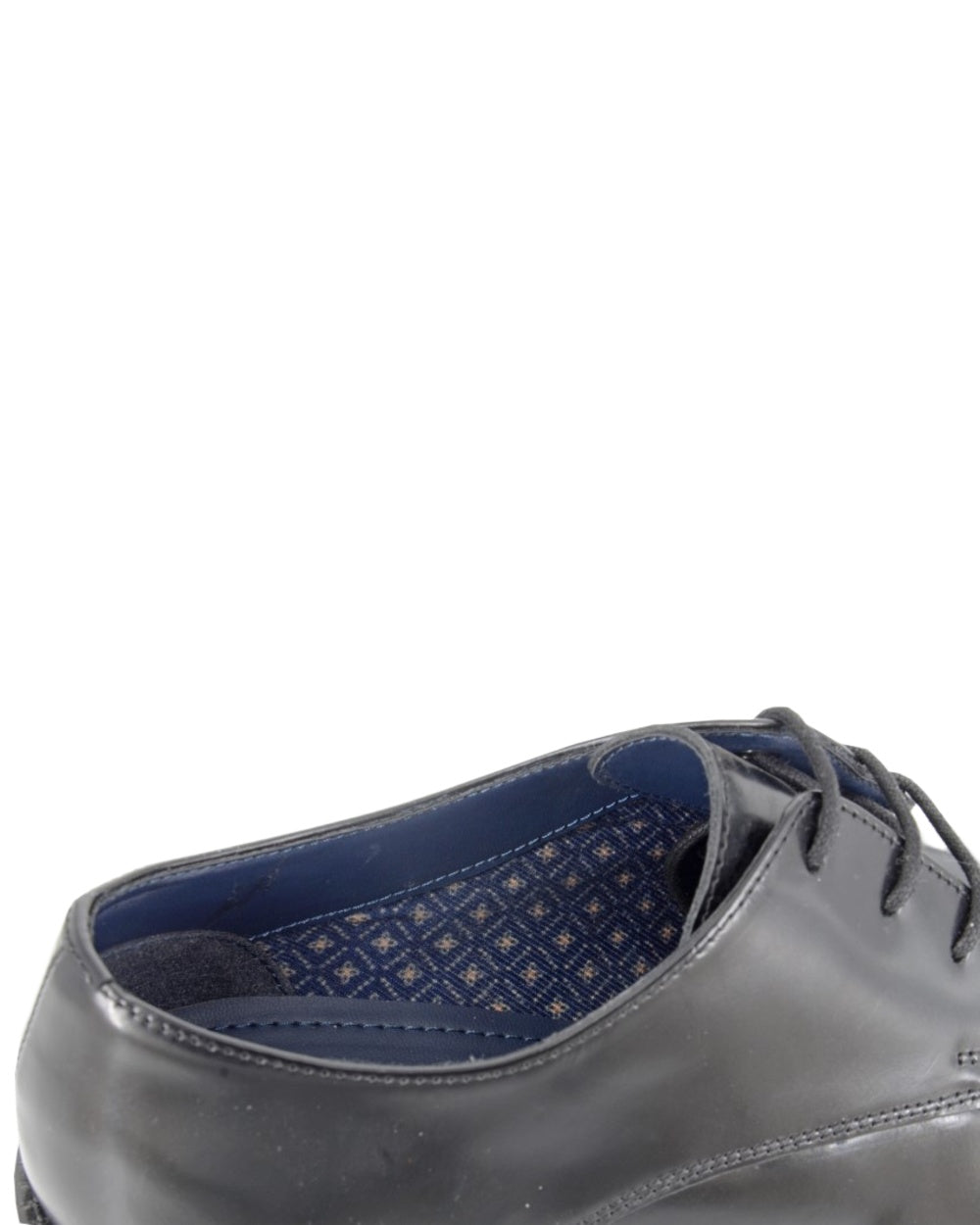 Black Coloured Roamers Mens 3 Eyelet Gibson Shoes on Black Background