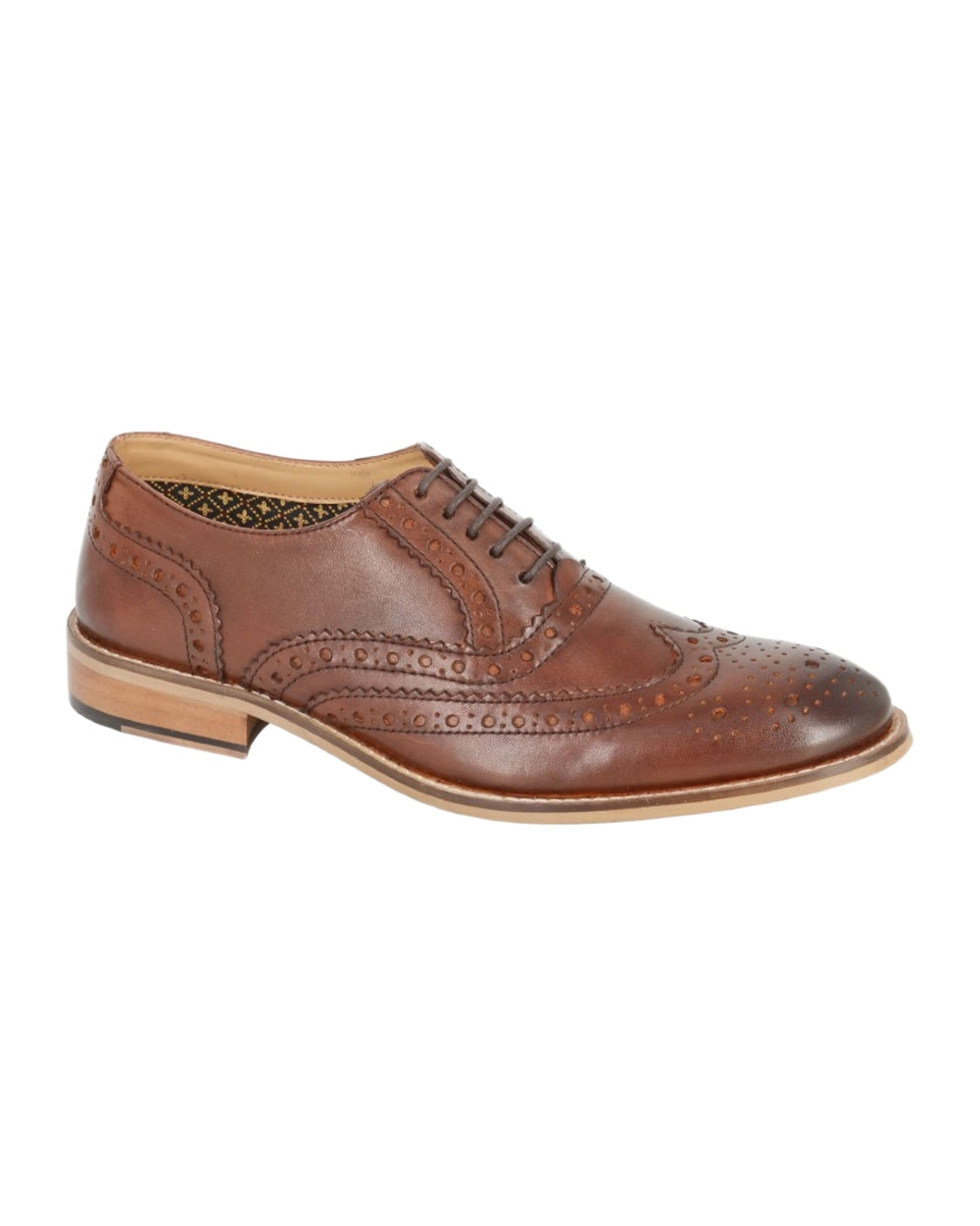 Brown Coloured Roamers Mens 5 Eyelet Oxford Brogue Shoes on White Background