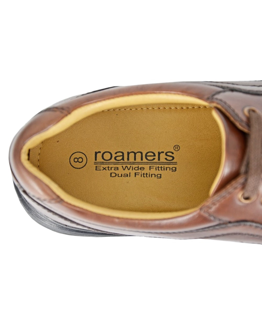 Brown Coloured Roamers Mens Extra Wide Touch Fastening Leather Shoes on White Background