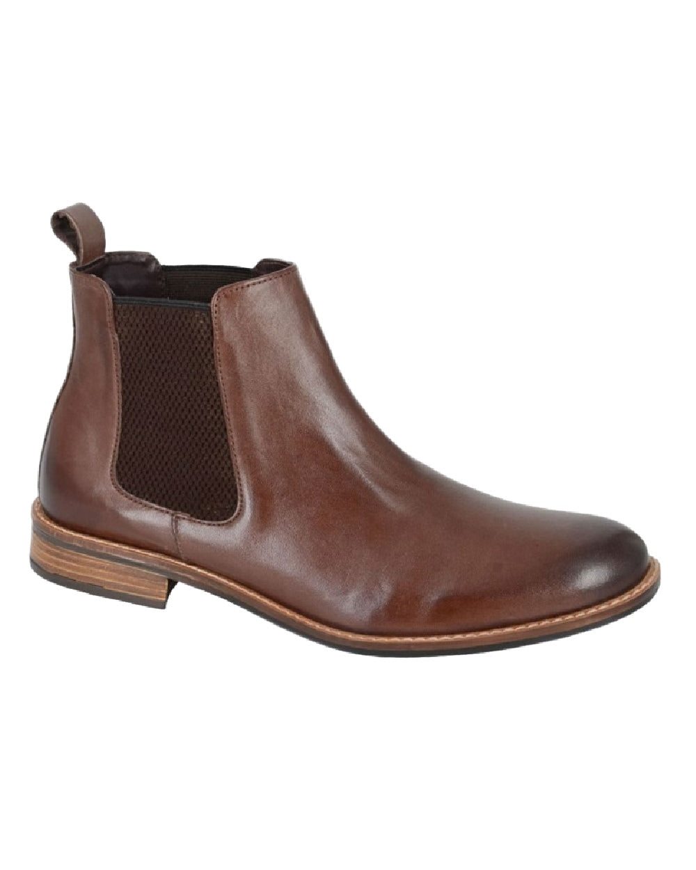 Brown Coloured Roamers Mens Leather Twin Gusset Ankle Boots on White Background