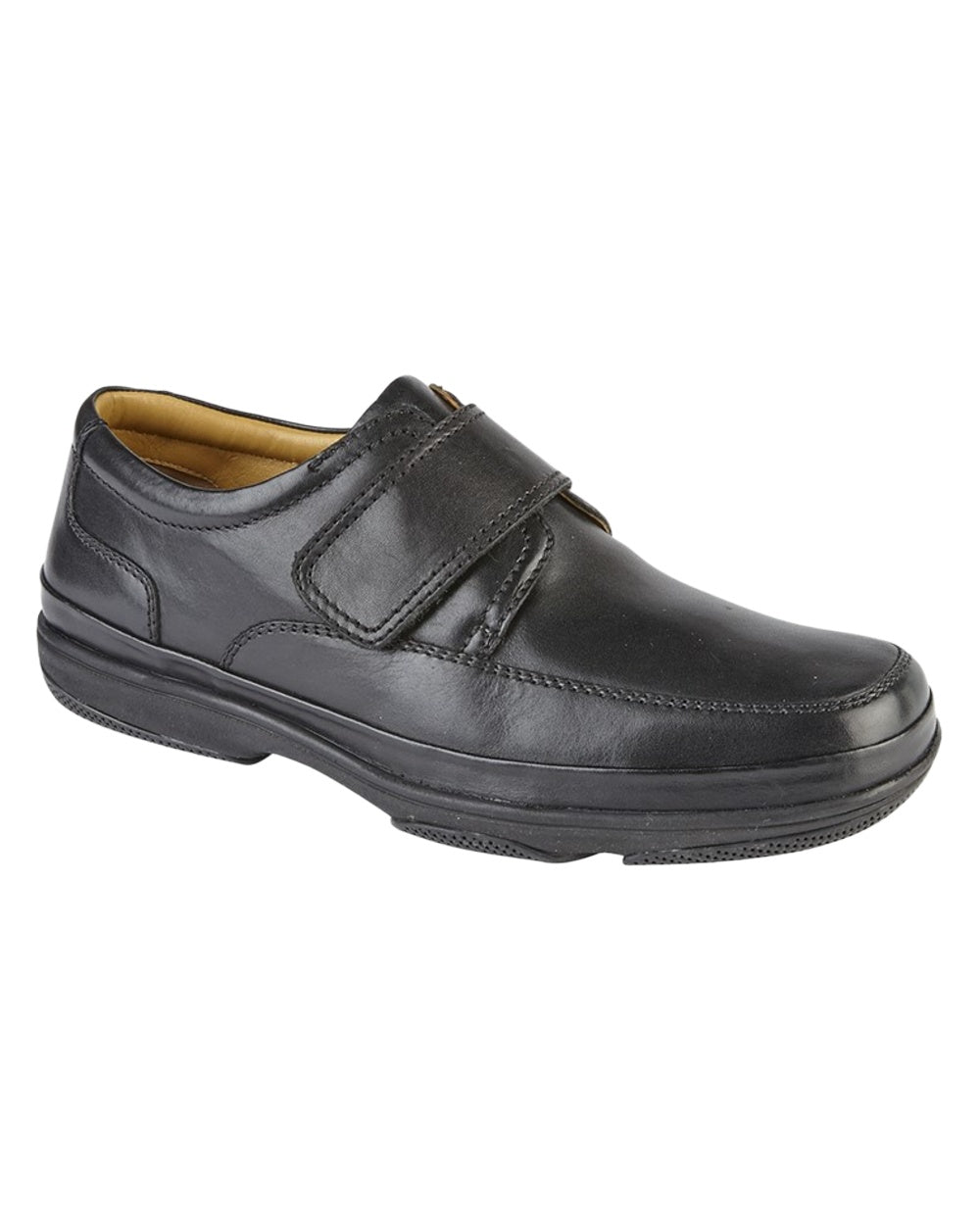 Black Coloured Roamers Mens Touch Fastening Wide Fit Comfort Casual Shoes on White Background