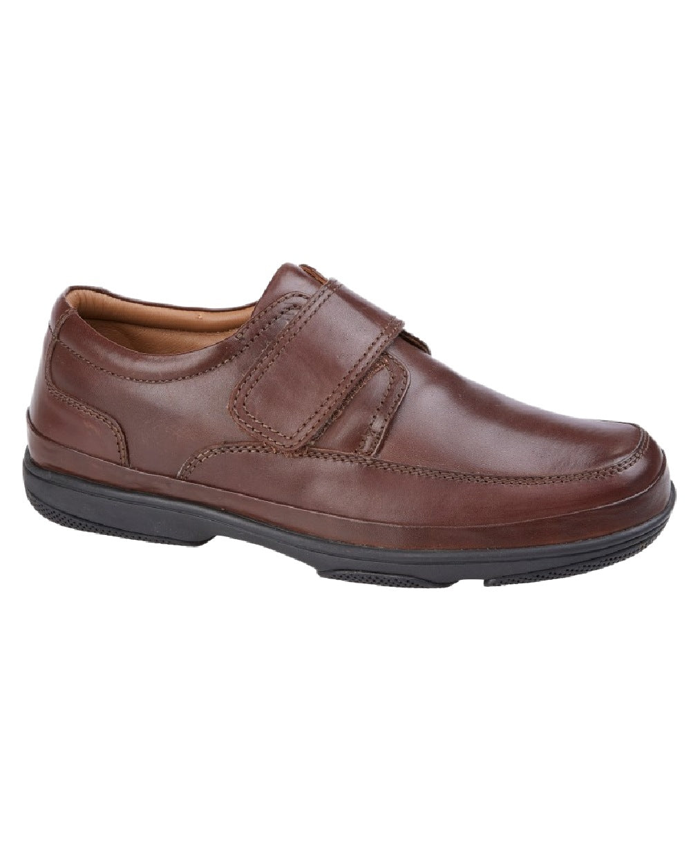 Brown Coloured Roamers Mens Touch Fastening Wide Fit Comfort Casual Shoes on White Background
