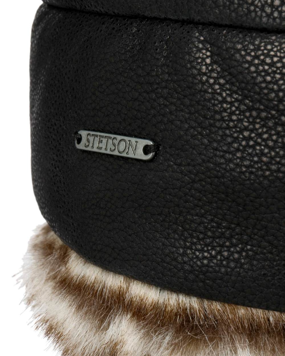 Black Coloured Stetson Cowhide Bomber Aviator Hat On A White Background