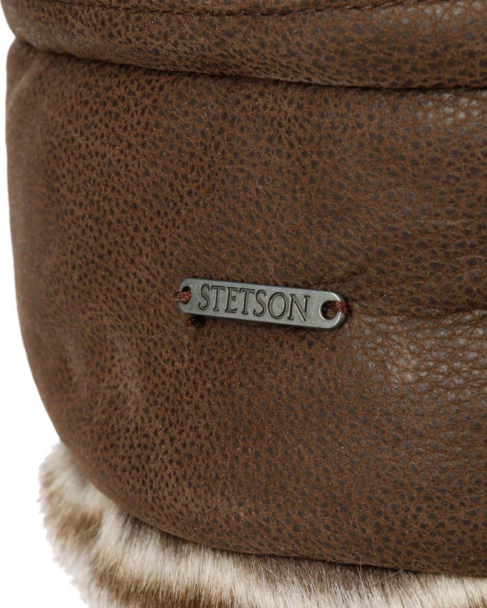 Brown Coloured Stetson Cowhide Bomber Aviator Hat On A White Background