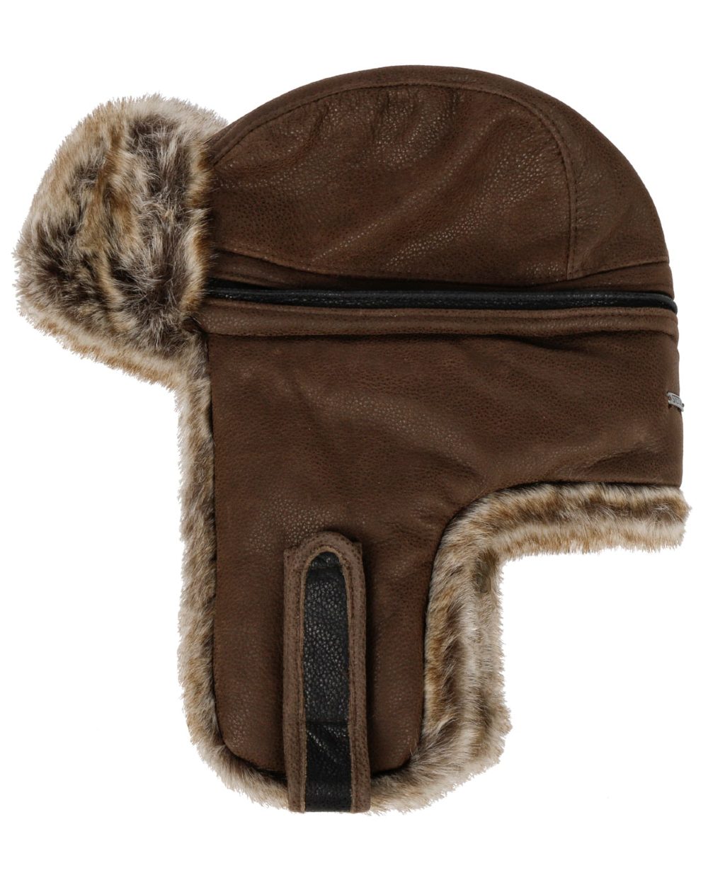 Brown Coloured Stetson Cowhide Bomber Aviator Hat On A White Background
