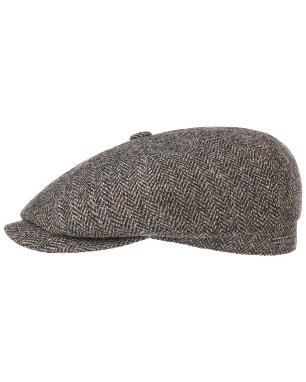Dark Brown Coloured Stetson Hatteras Classic Wool Flat Cap On A White Background