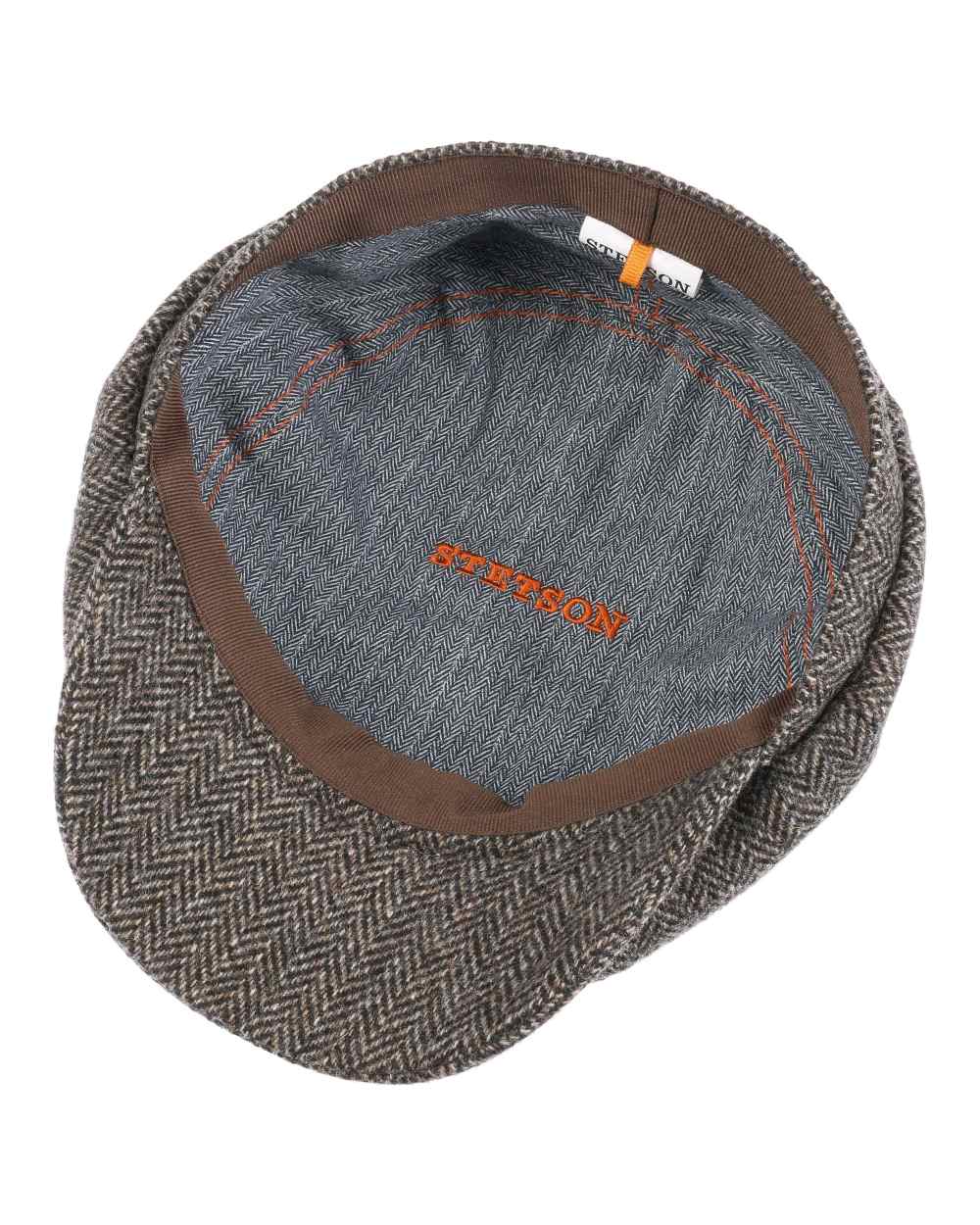 Dark Brown Coloured Stetson Hatteras Classic Wool Flat Cap On A White Background