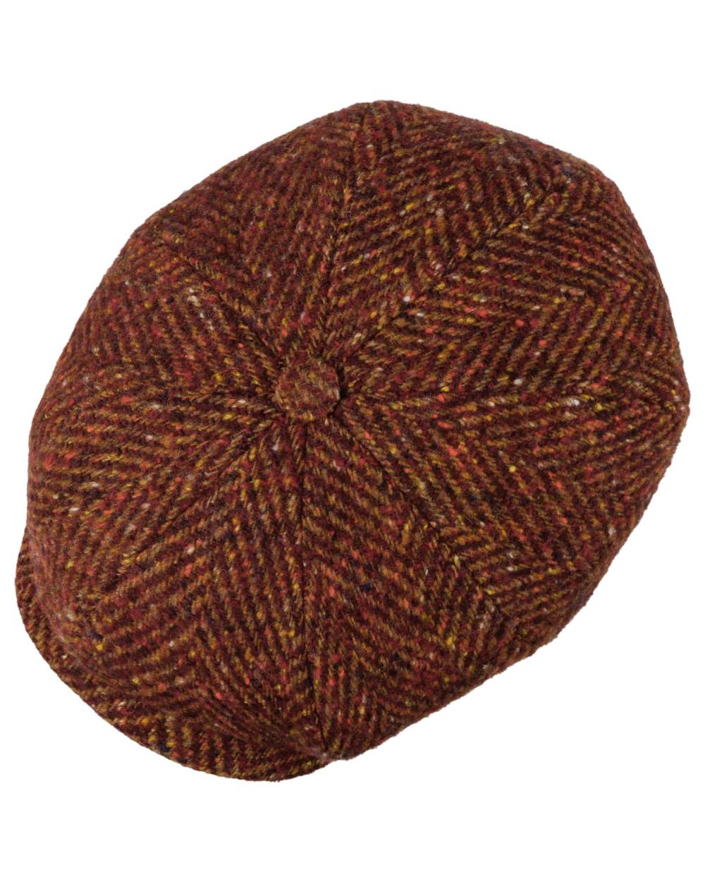 Autumn Red Coloured Stetson Hatteras Herringbone Flat Cap On A White Background