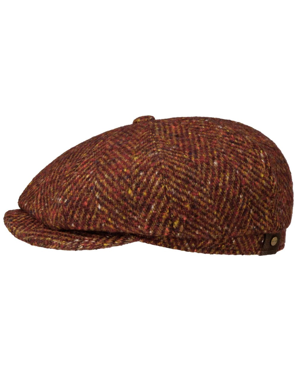 Autumn Red Coloured Stetson Hatteras Herringbone Flat Cap On A White Background
