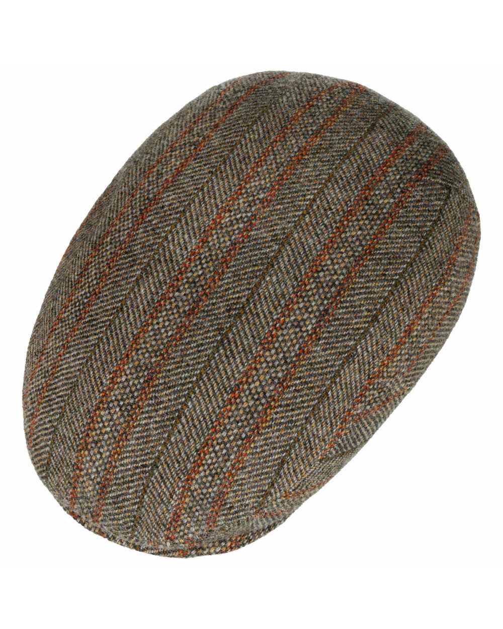 Beige Coloured Stetson Kent Herringbone Stripe Flat Cap On A White Background
