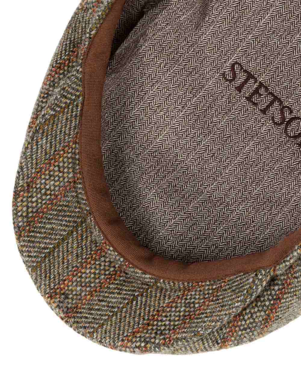 Beige Coloured Stetson Kent Herringbone Stripe Flat Cap On A White Background