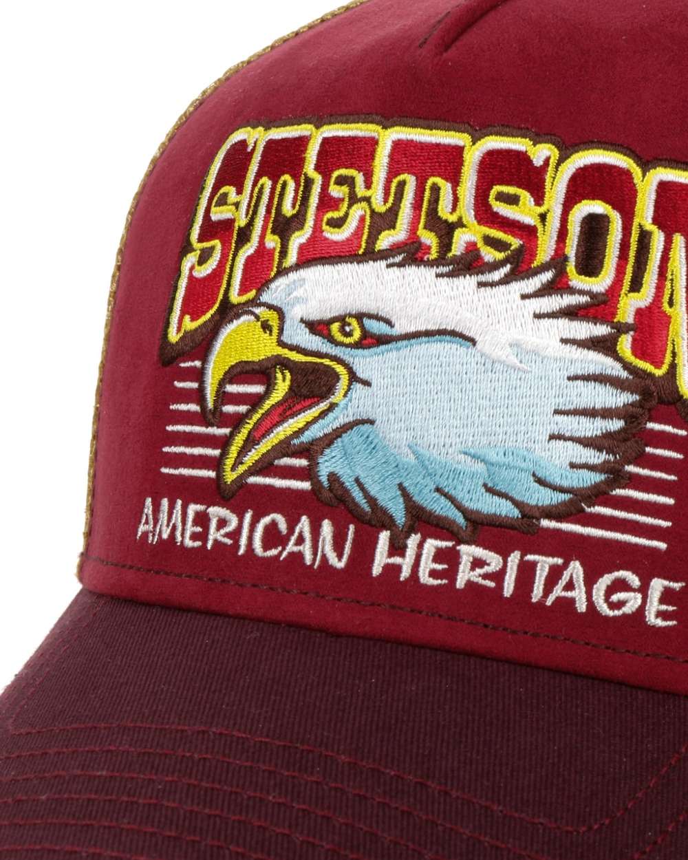 Bordeaux Coloured Stetson Eagle Head Trucker Cap On A White Background