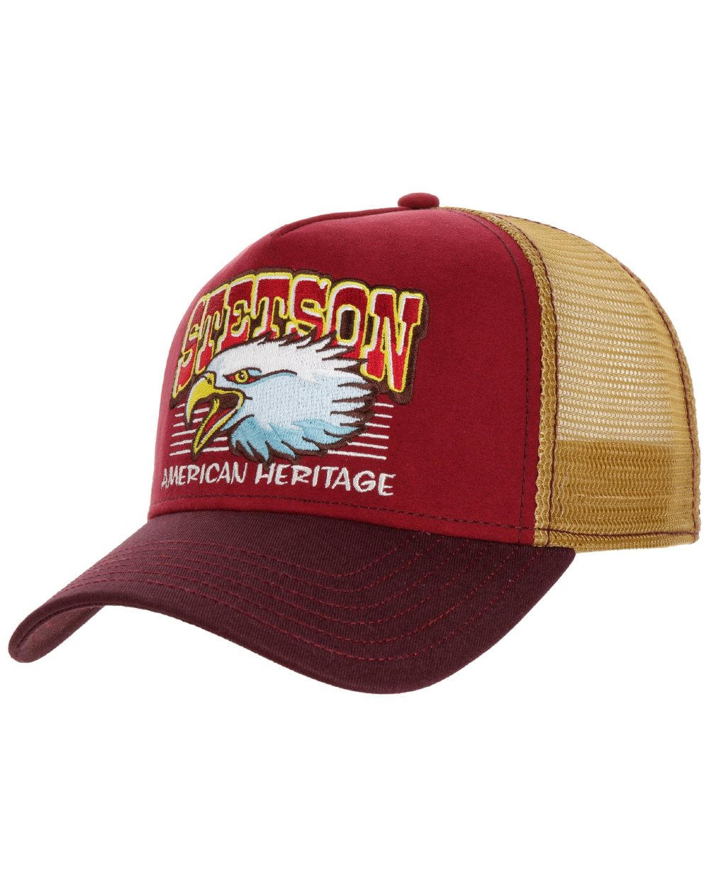 Bordeaux Coloured Stetson Eagle Head Trucker Cap On A White Background