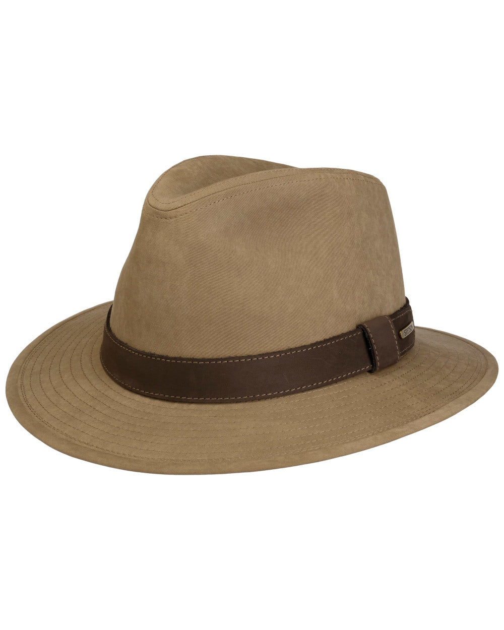 Sand Coloured Stetson Waxed Traveller Cloth Hat On A White Background
