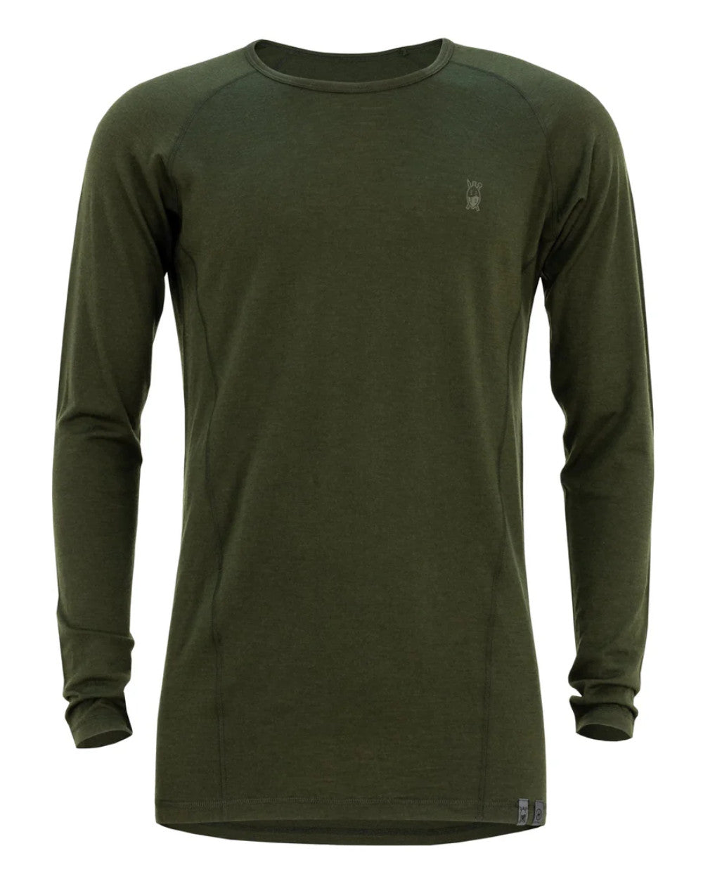 Olive Coloured Swazi The Hoodoo Long Sleeve T-Shirt On A White Background