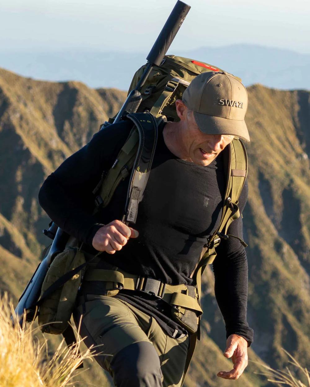 Onyx Coloured Swazi The Hoodoo Long Sleeve T-Shirt On A Mountain Background