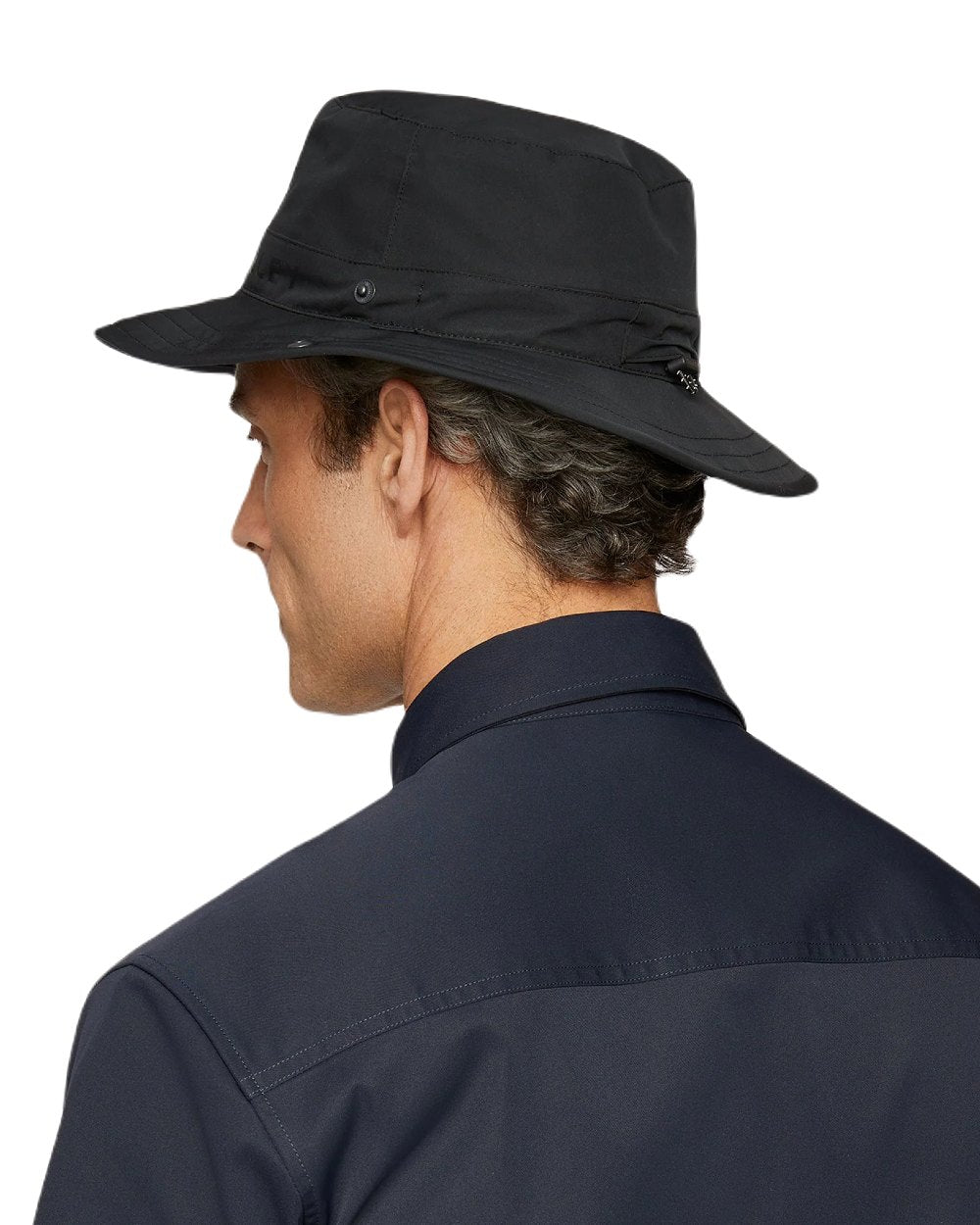 Black Coloured Tilley Rain Hat On A White Background