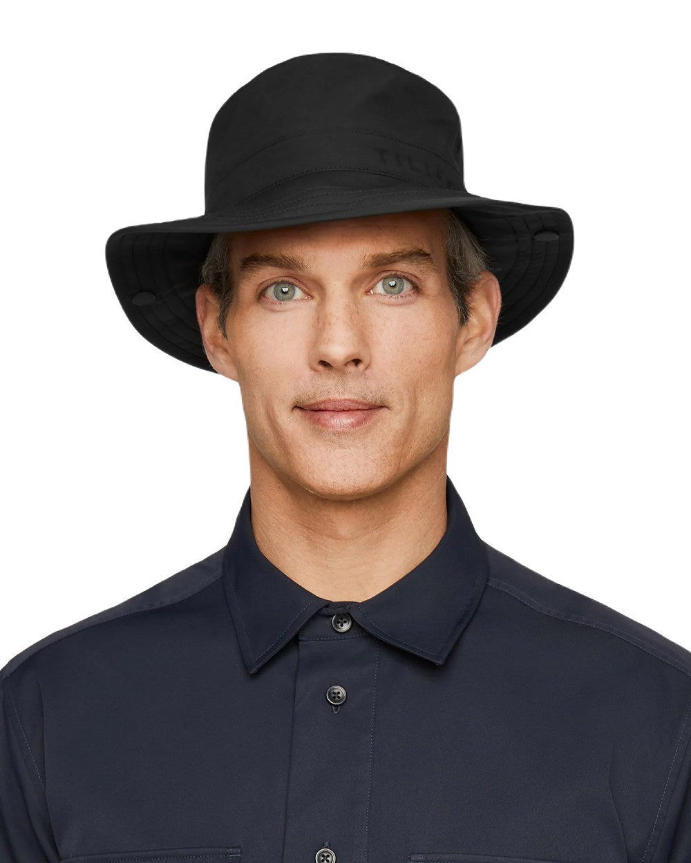 Black Coloured Tilley Rain Hat On A White Background