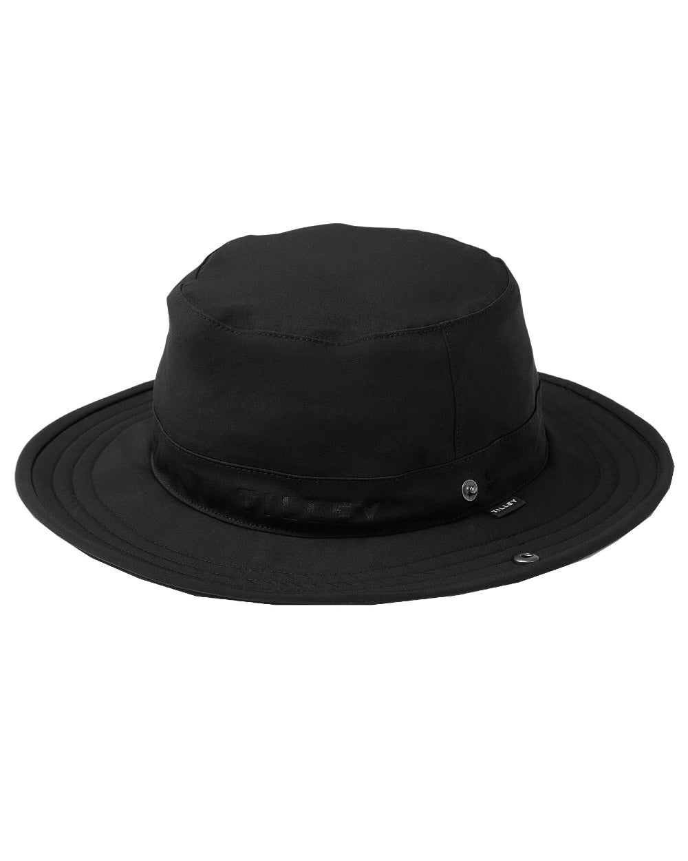 Black Coloured Tilley Rain Hat On A White Background