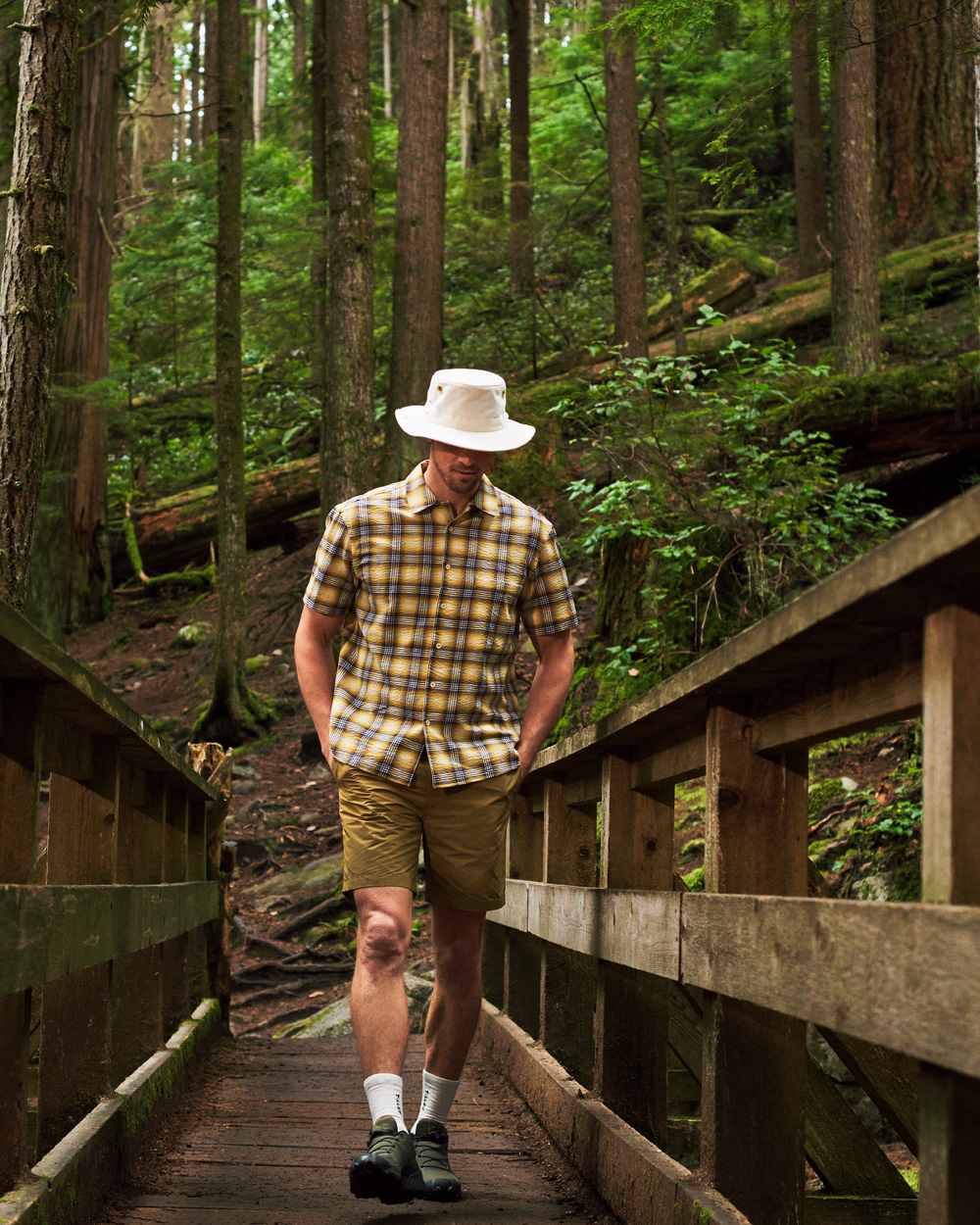 Natural coloured Tilley T3 Wanderer Hat on Forest background