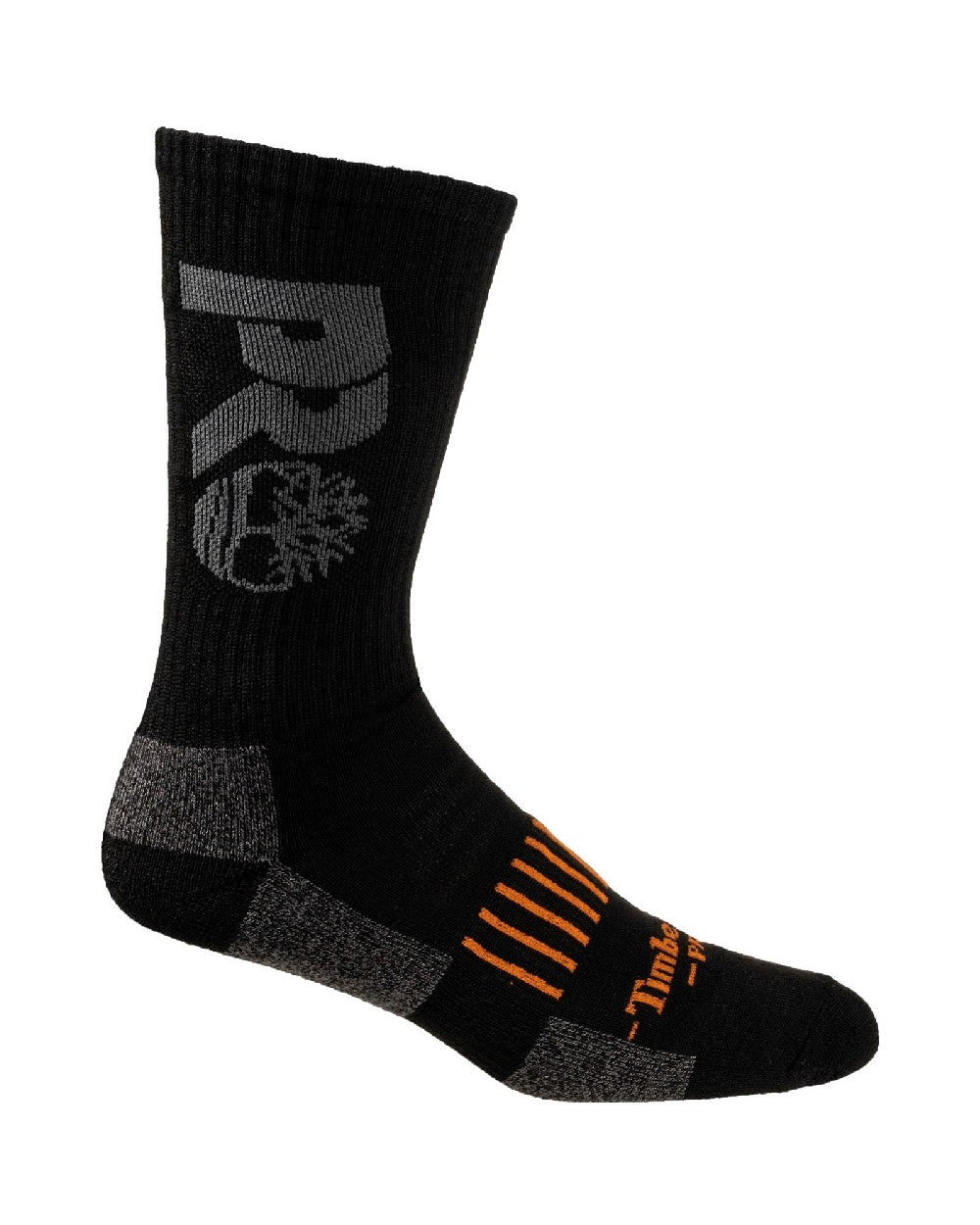Black coloured Timberland Pro Big Logo Half Cushion Crew Sock 3 Packs on white background