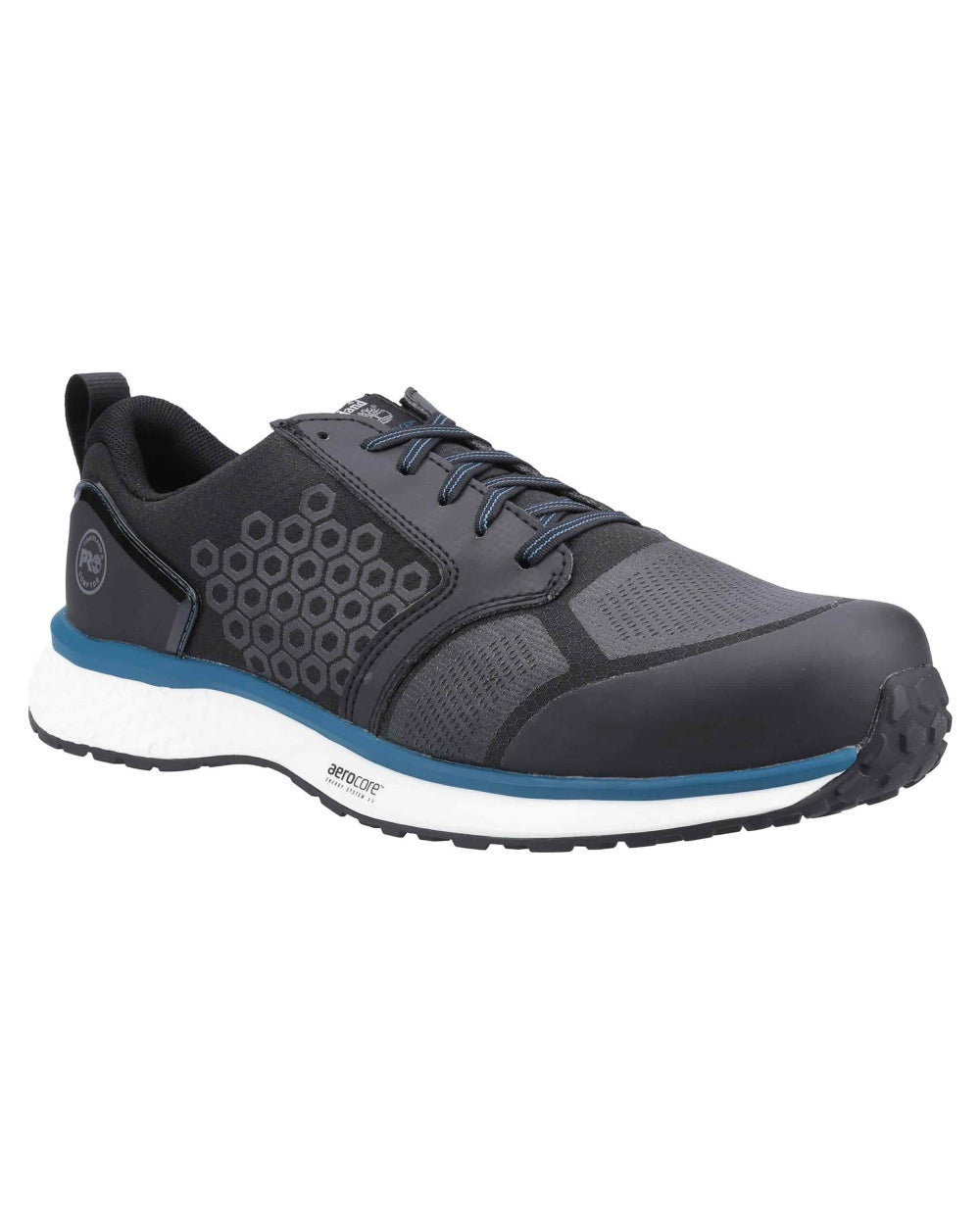 Black Blue Coloured Timberland Pro Mens Reaxion Composite Safety Trainers 2.0 on White Background