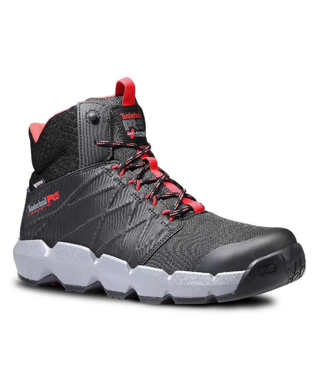 Black/Red coloured Timberland Pro Morphix 6" Safety Boots on white background