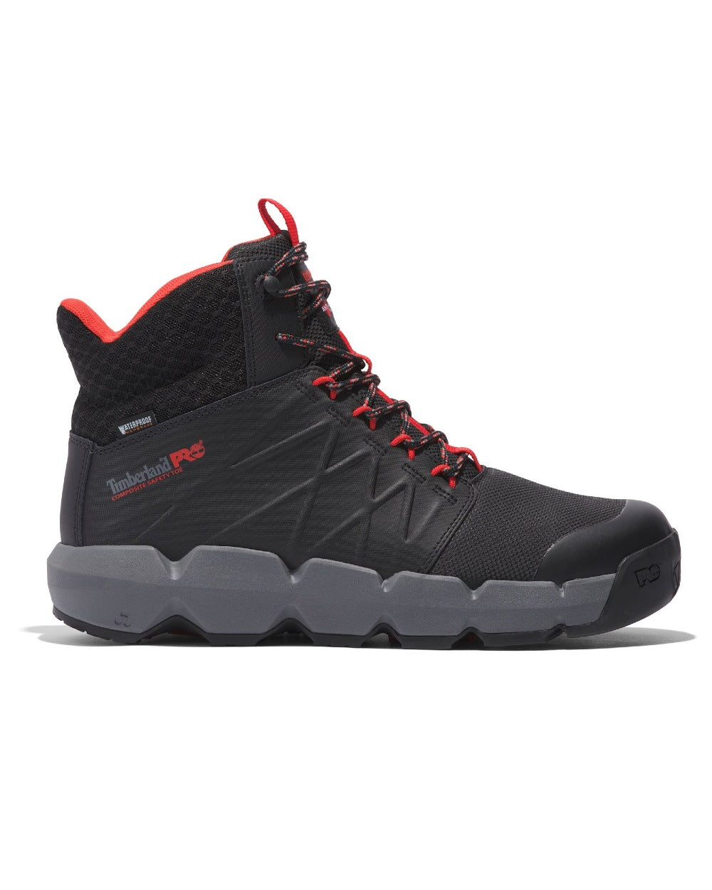 Black/Red coloured Timberland Pro Morphix 6" Safety Boots on white background