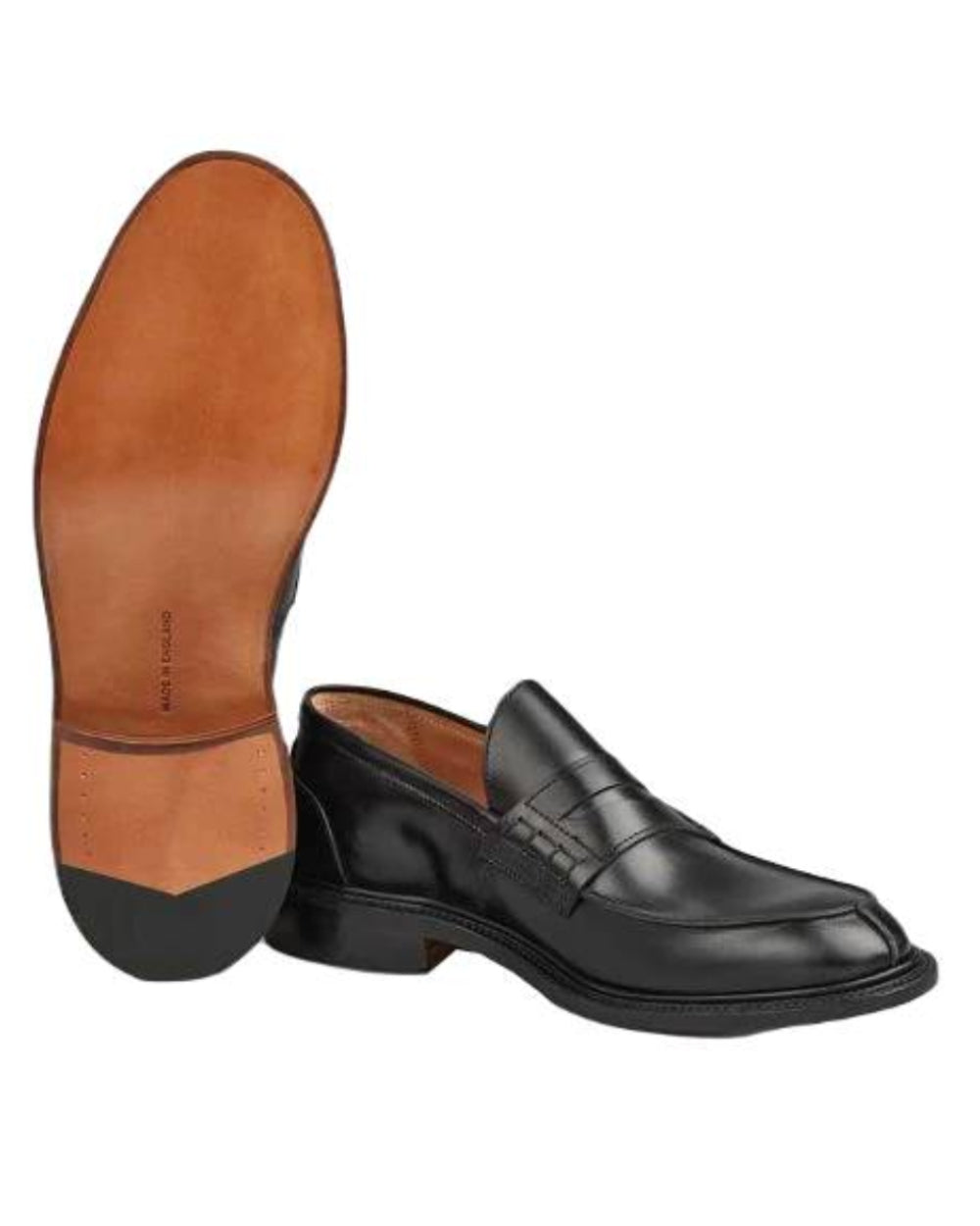 Black Coloured Trickers James Leather Sole Penny Loafer On A White Background