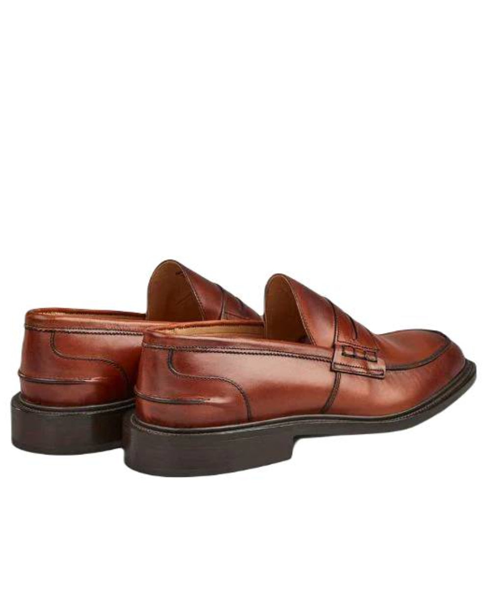 Chestnut Burnished Coloured Trickers James Leather Sole Penny Loafer On A White Background