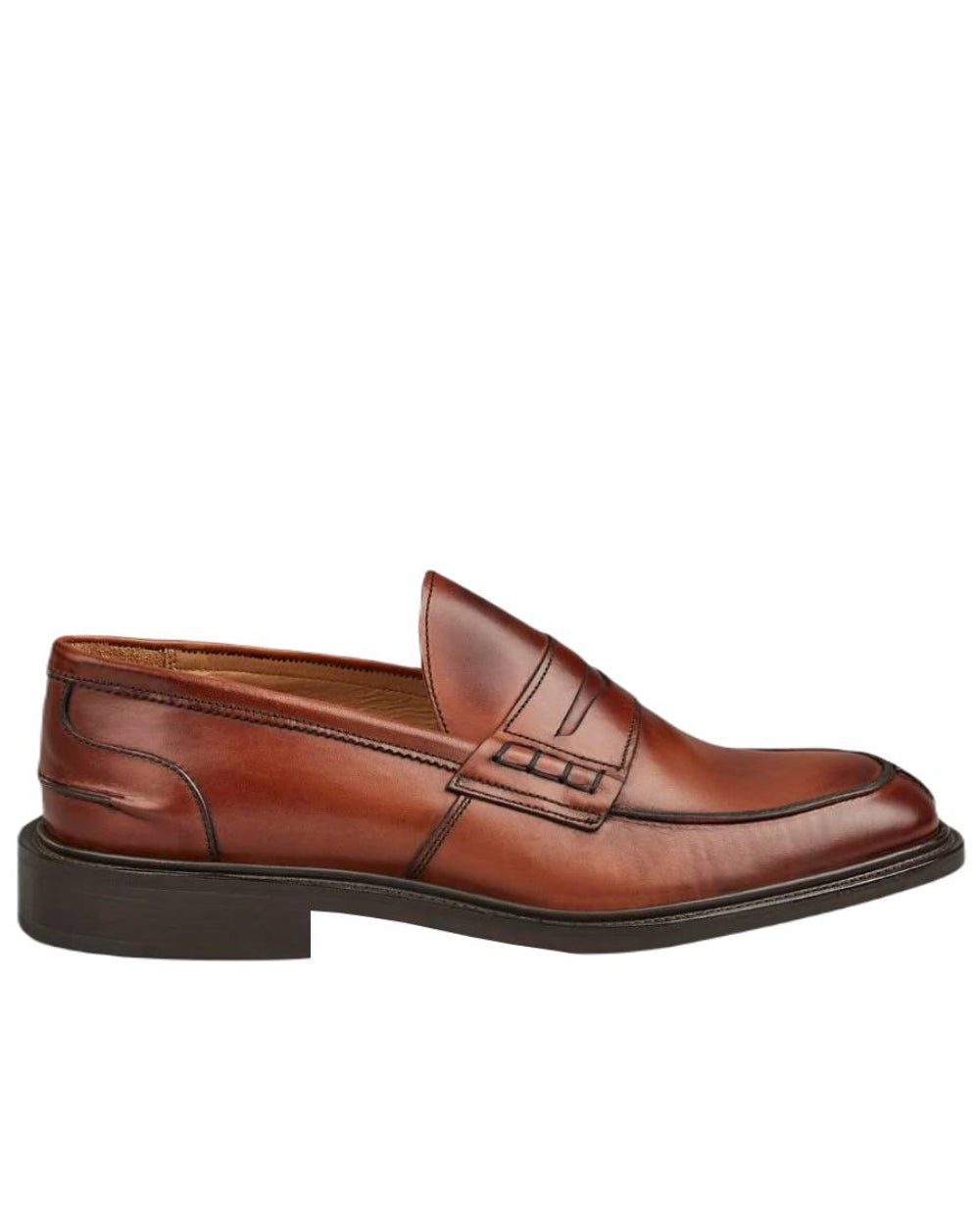 Chestnut Burnished Coloured Trickers James Leather Sole Penny Loafer On A White Background