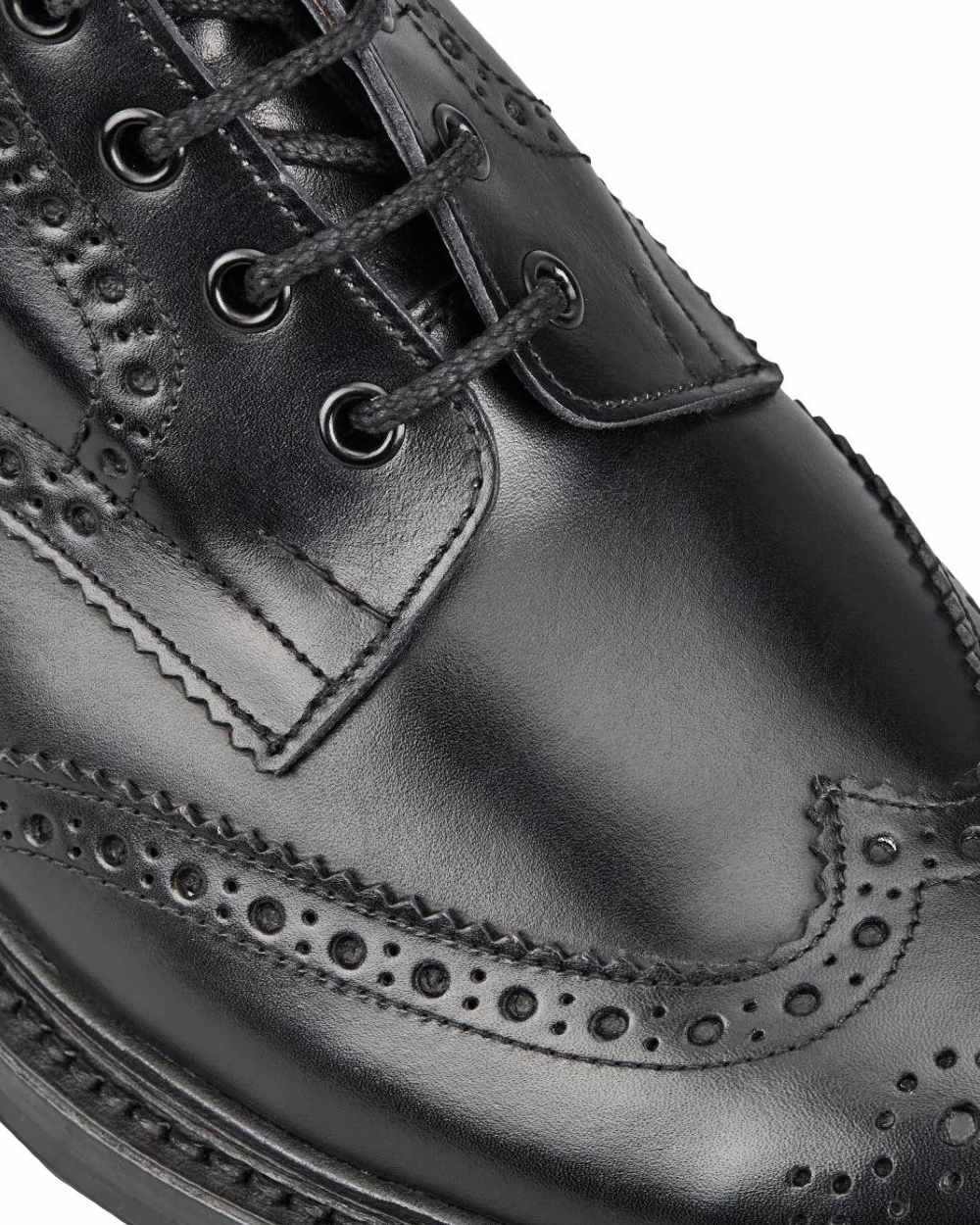 Black Coloured Trickers Stow Leather Sole Country Boot On A White Background