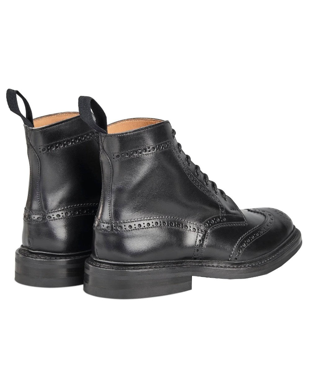 Black Coloured Trickers Stow Leather Sole Country Boot On A White Background