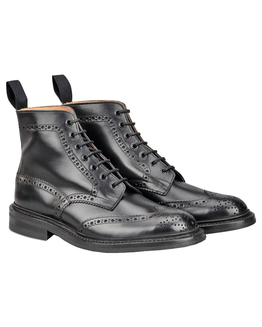 Black Coloured Trickers Stow Leather Sole Country Boot On A White Background