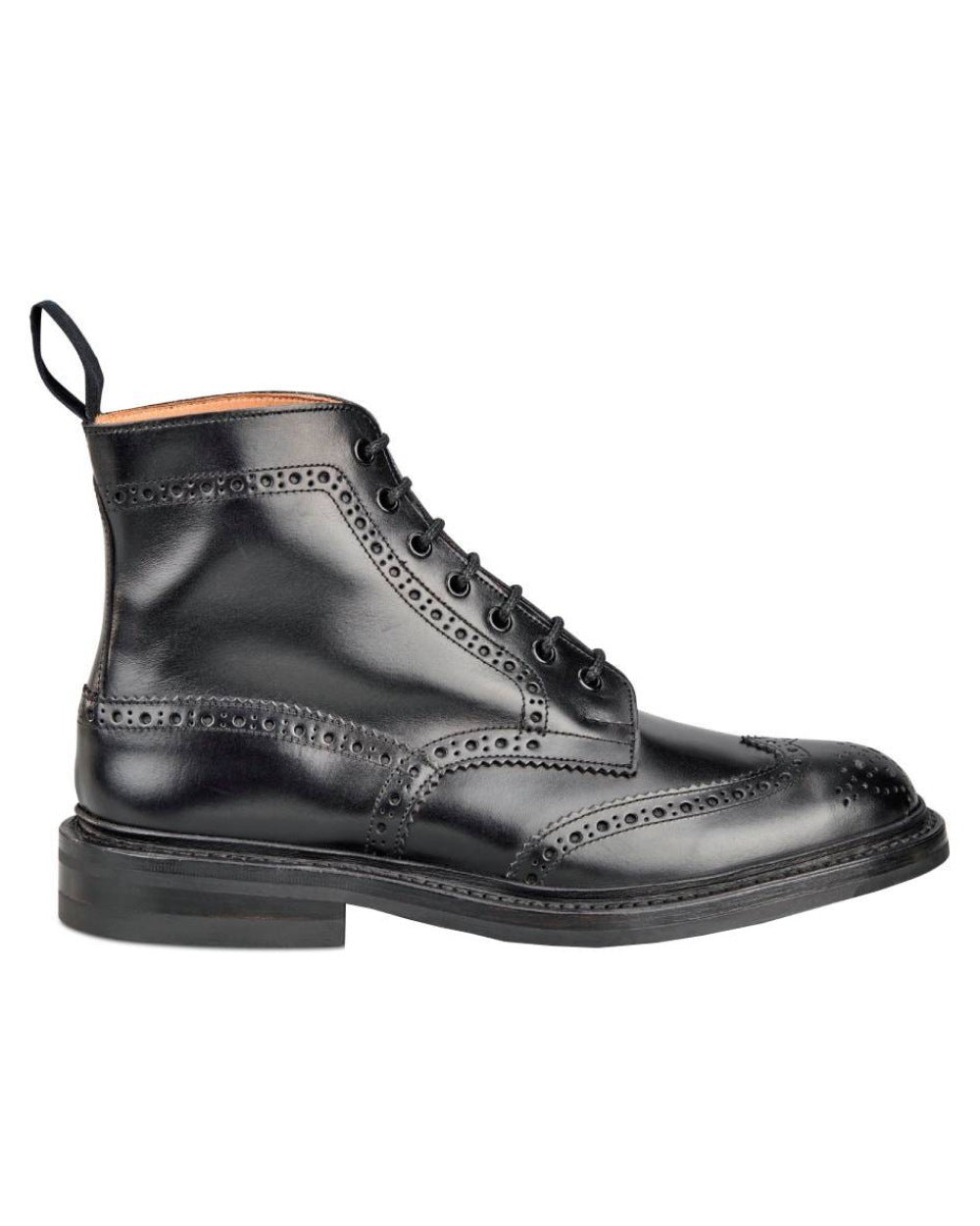 Black Coloured Trickers Stow Leather Sole Country Boot On A White Background