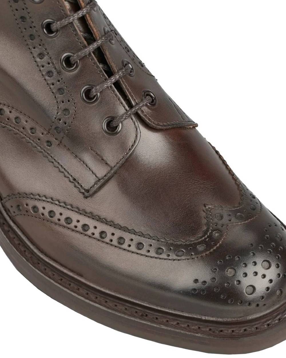 Espresso Burnished Coloured Trickers Stow Leather Sole Country Boot On A White Background