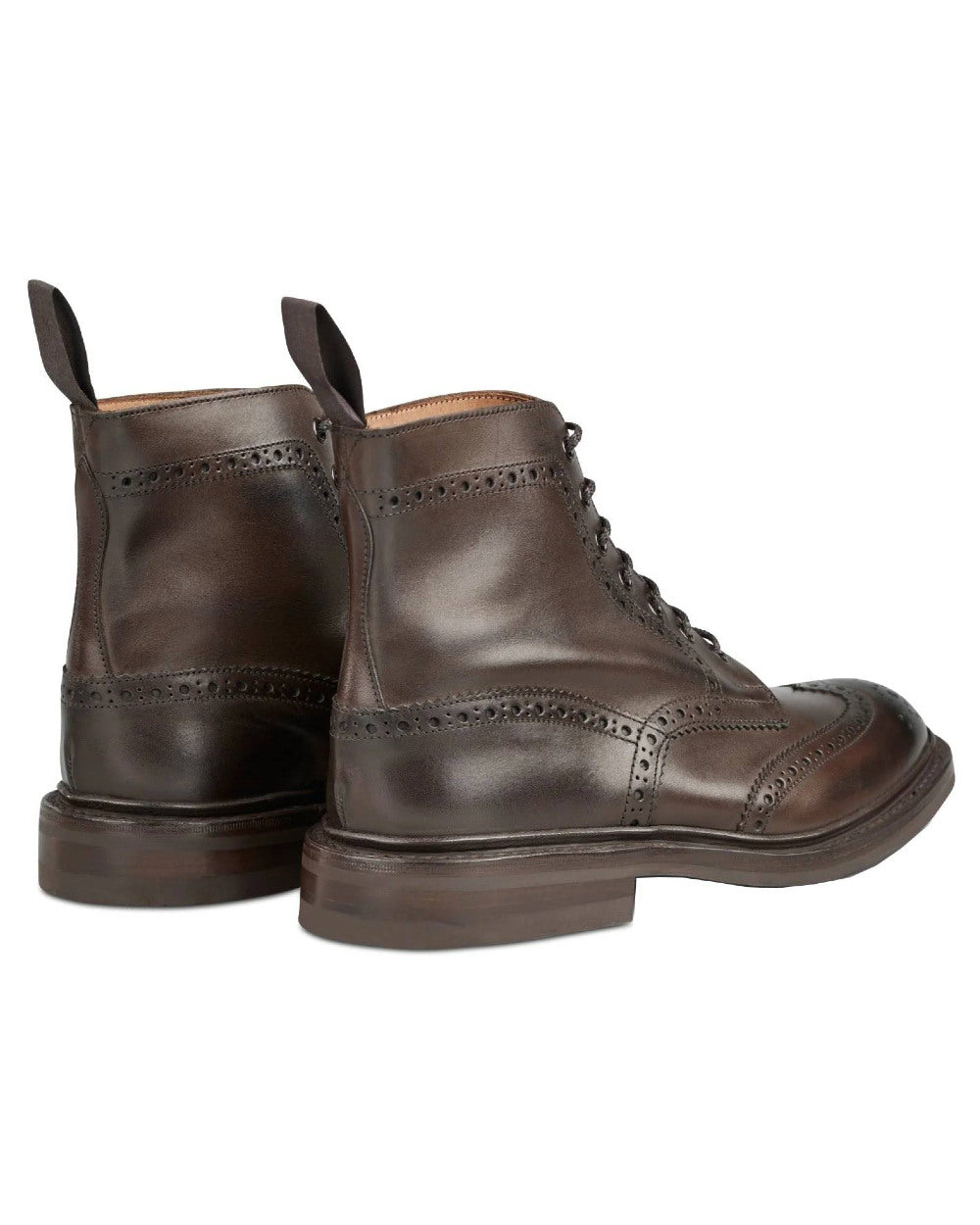 Espresso Burnished Coloured Trickers Stow Leather Sole Country Boot On A White Background
