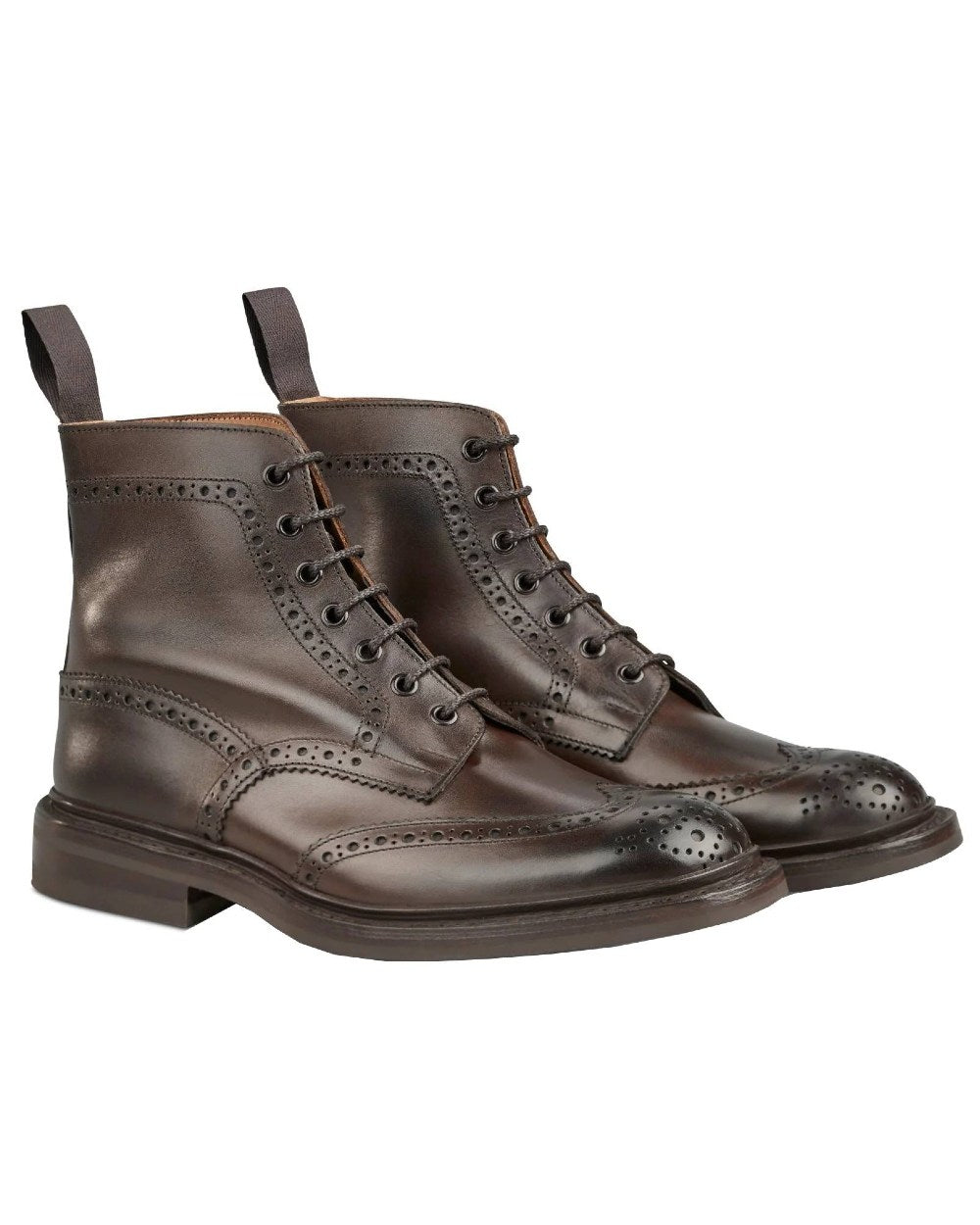 Espresso Burnished Coloured Trickers Stow Leather Sole Country Boot On A White Background