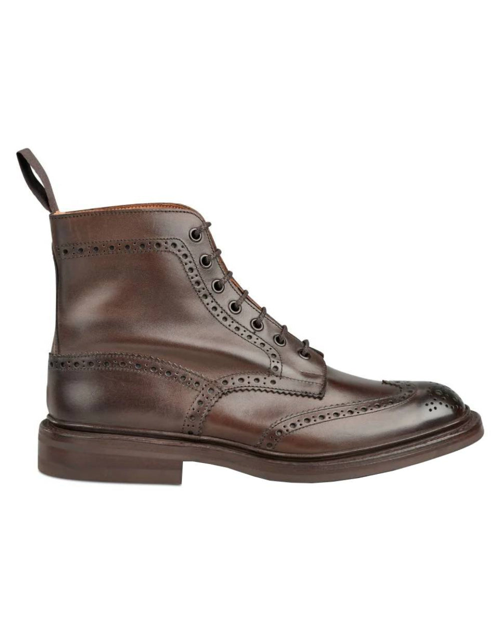 Espresso Burnished Coloured Trickers Stow Leather Sole Country Boot On A White Background