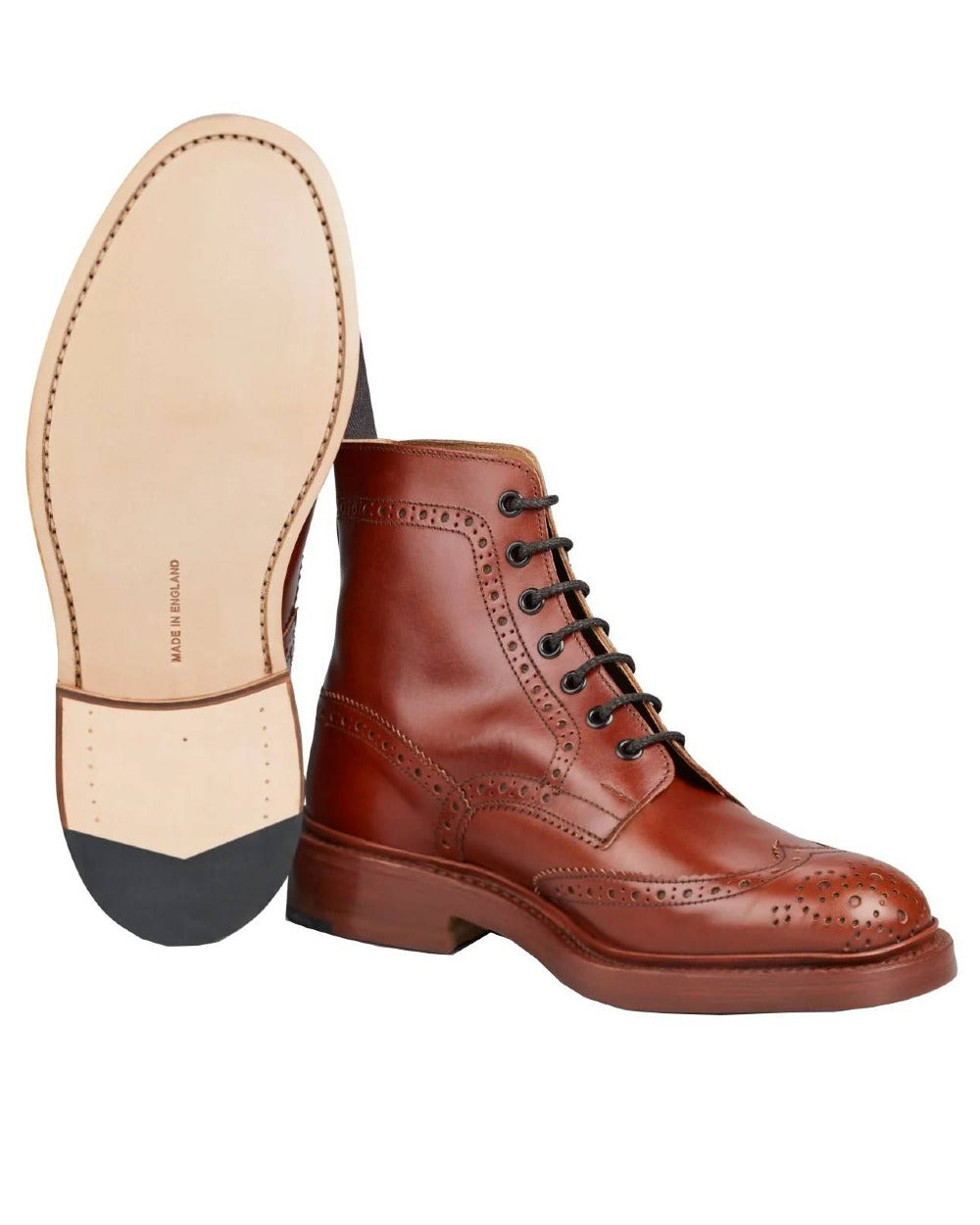Marron Antique Coloured Trickers Stow Leather Sole Country Boot On A White Background