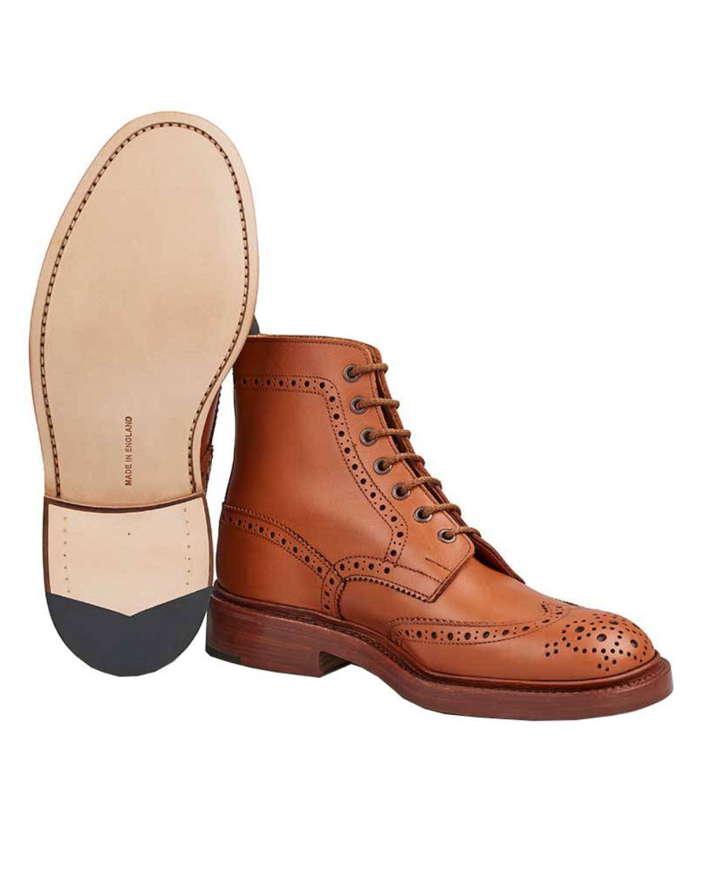 Tan Coloured Trickers Stow Leather Sole Country Boot On A White Background