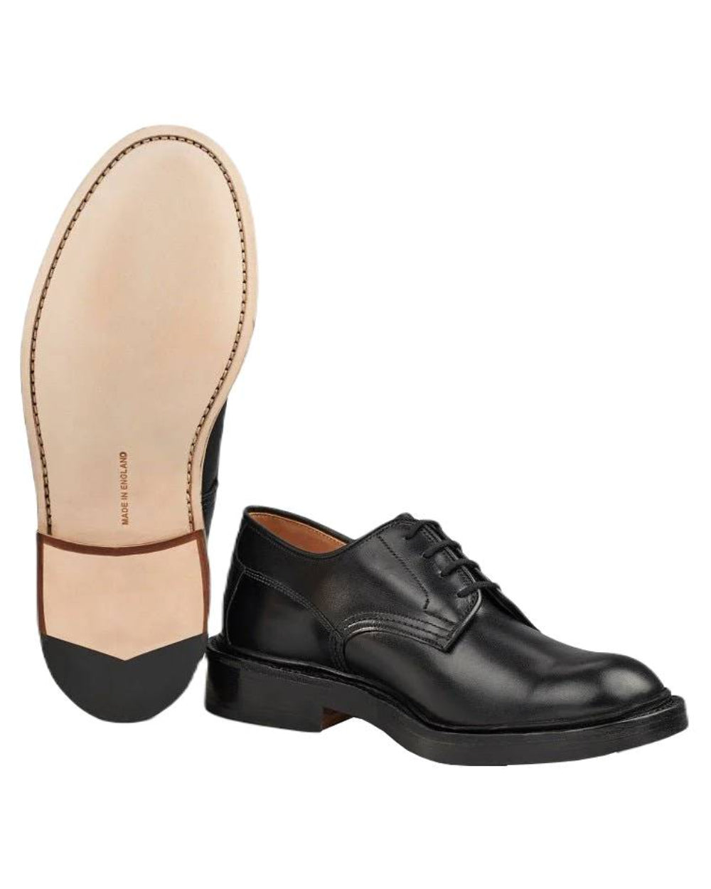 Black Calf Coloured Trickers Woodstock Plain Derby Shoe On A White Background