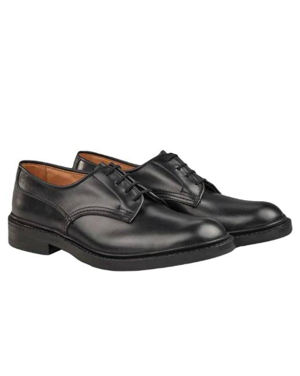 Black Calf Coloured Trickers Woodstock Plain Derby Shoe On A White Background